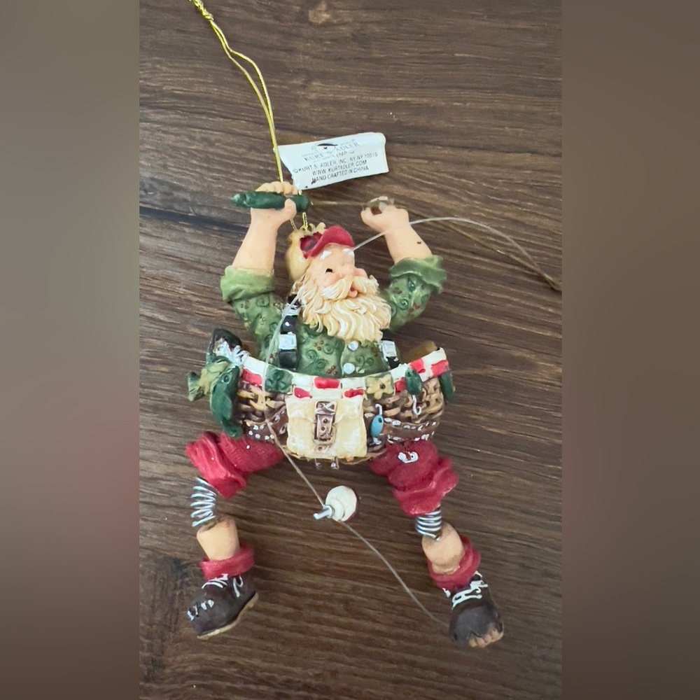 Festive Santa Fishing Ornament - Red and Green